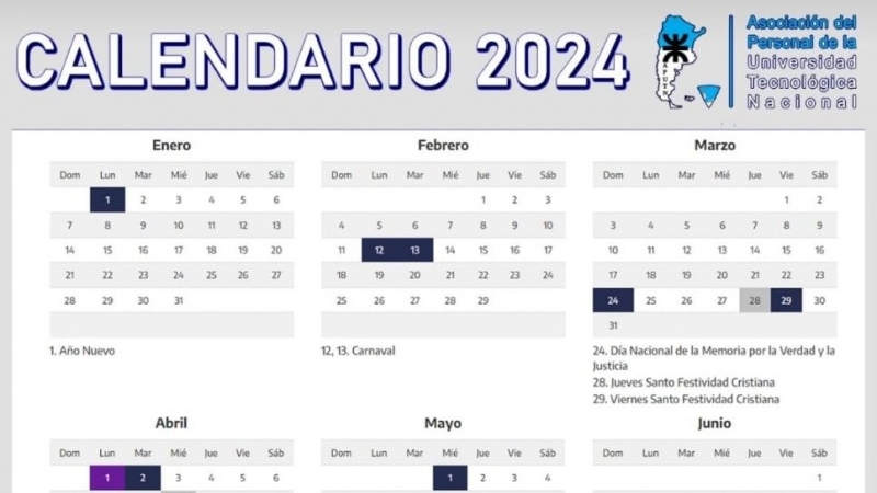 Calendario de Feriados Nacionales y días No Laborables 2024 