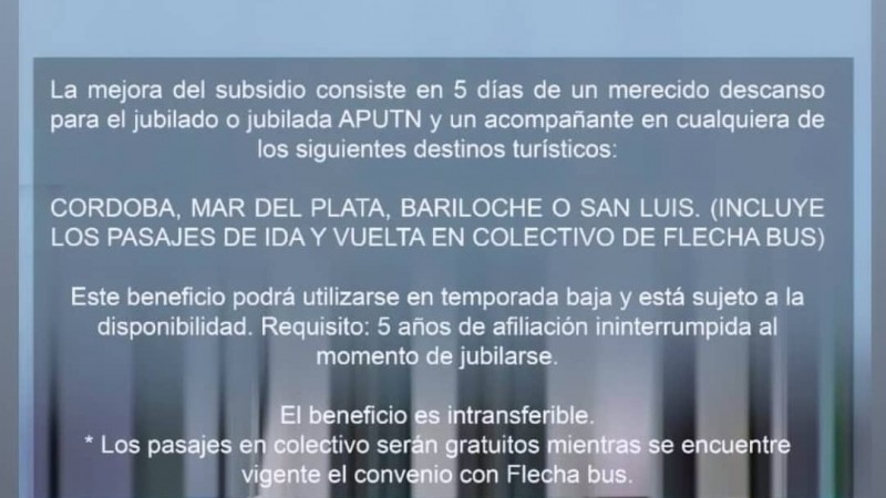 La APUTN actualiza el subsidio por jubilación 