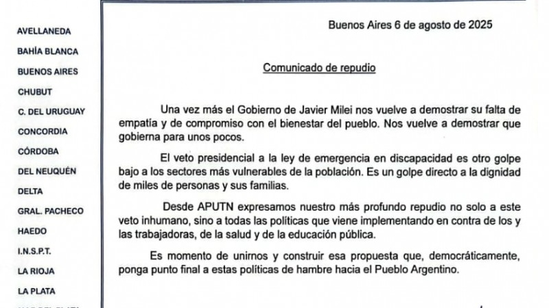 Comunicado APUTN