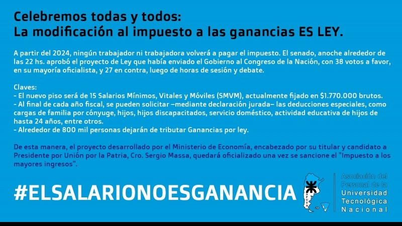 Celebramos todas y todos: la modificación al impuesto a las ganancias es ley.