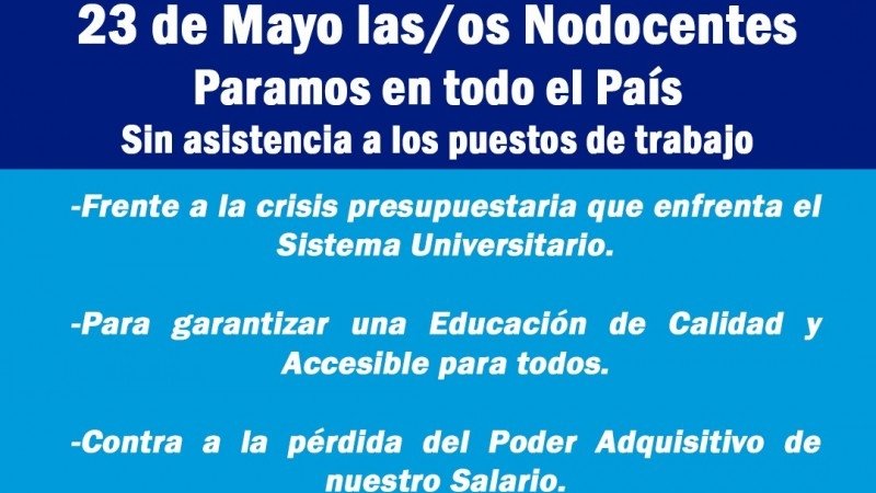 23 de mayo APUTN adhiere al Paro Nacional Universitario 